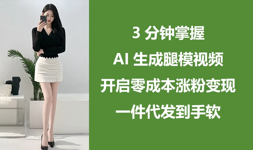 3分钟掌握AI生成腿模视频，开启0成本涨粉变现，一件代发到手软-玻哥网络技术工作室