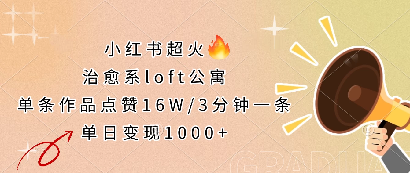 小红书超火的治愈系loft公寓，单条作品点赞16W，3分钟一条，单日变现1000+-玻哥网络技术工作室