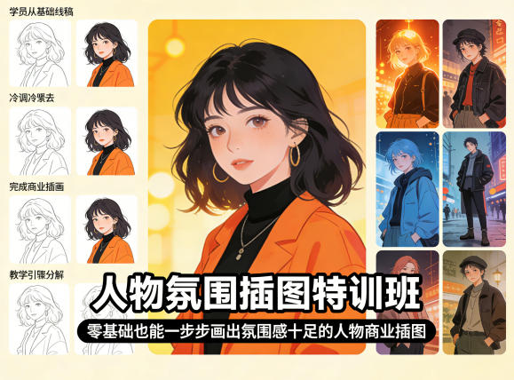 人物氛围插图特训班，零基础也能一步步画出氛围感十足的人物商业插图-玻哥网络技术工作室