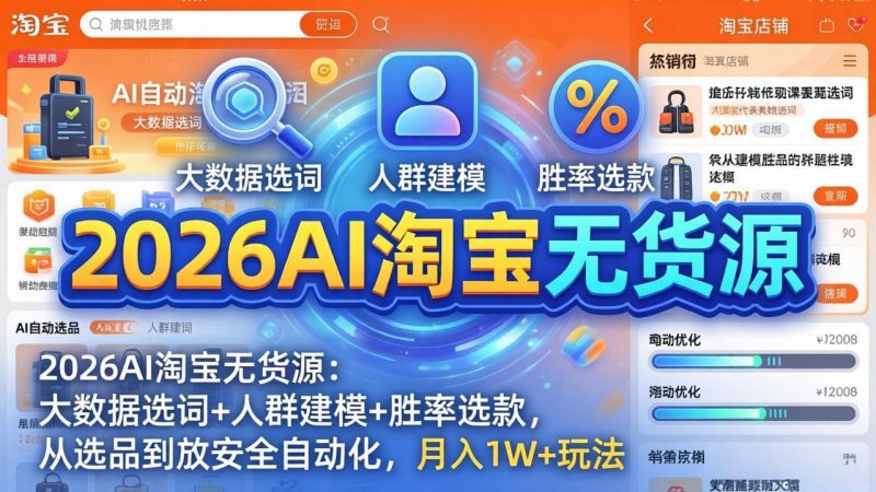 2026AI淘宝无货源-4月更新：大数据选词+人群建模+胜率选款，从选品到放大全自动化，月入1W+玩法-玻哥网络技术工作室