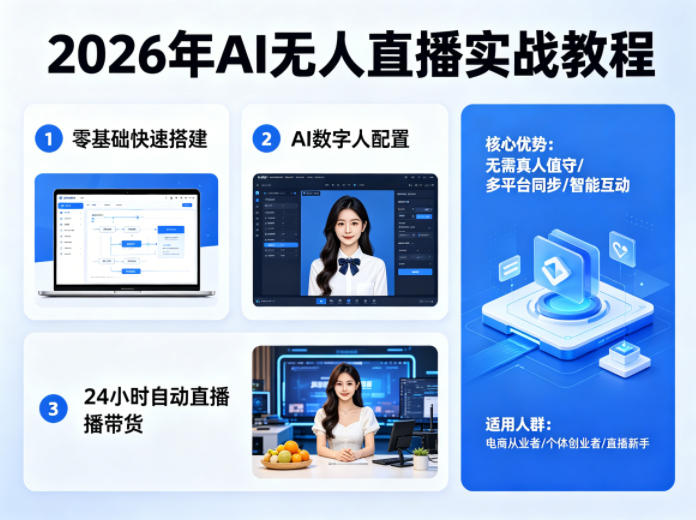 2026年AI无人直播实战教程，零基础也能快速搭建AI数字人无人直播间，实现24小时自动直播带货-玻哥网络技术工作室