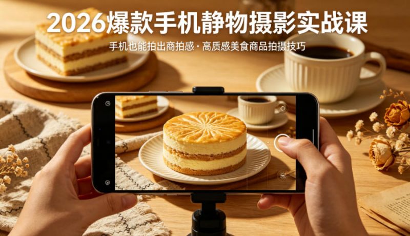 2026爆款手机静物摄影实战课，手机也能拍出商拍感，学会拍出高质感美食商品-玻哥网络技术工作室