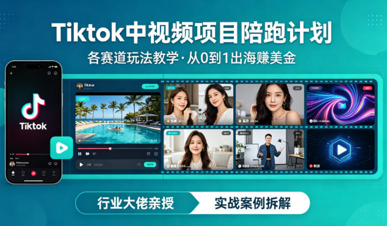 某大佬的Tiktok中视频项目陪跑，涵盖TK各个赛道玩法教学，从0到1出海賺美金-玻哥网络技术工作室