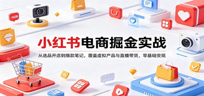 小红书电商掘金实战：从选品开店到爆款笔记，覆盖虚拟产品与直播带货，零基础变现-玻哥网络技术工作室