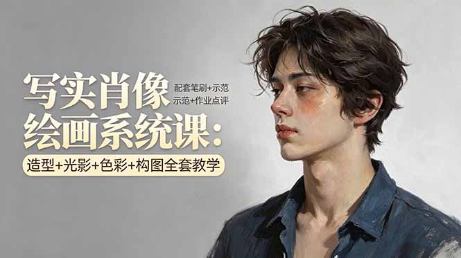 写实肖像绘画系统课：造型+光影+色彩+构图全套教学，配套笔刷+示范+作业点评-玻哥网络技术工作室