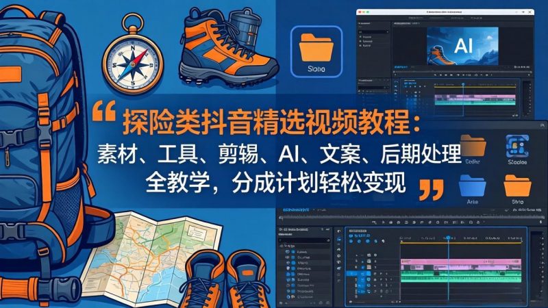 探险类抖音精选视频教程：素材、工具、剪辑、AI、文案、后期处理全教学，分成计划轻松变现-玻哥网络技术工作室