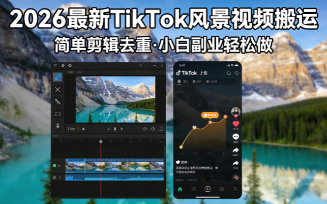 2026最新TikTok风景视频搬运简单剪辑去重小白副业月入 8000-玻哥网络技术工作室
