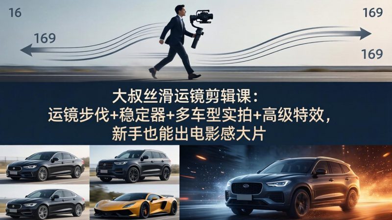 大叔丝滑运镜剪辑课：运镜步伐+稳定器+多车型实拍+高级特效，新手也能出电影感大片-玻哥网络技术工作室