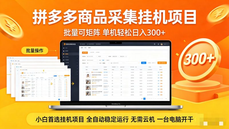 拼多多商品采集全自动挂机玩法 批量可矩阵 单机轻松日入300+-玻哥网络技术工作室