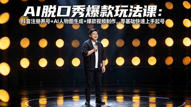 AI脱口秀爆款玩法课：抖音注册养号+AI人物图生成+爆款视频制作，零基础快速上手起号-玻哥网络技术工作室