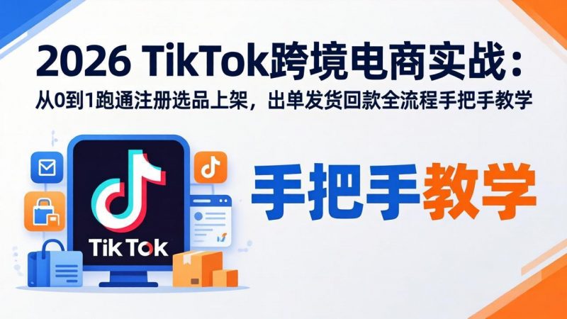 2026TikTok跨境电商实战-更新:从0到1跑通注册选品上架,出单发货回款全流程手把手教学-玻哥网络技术工作室