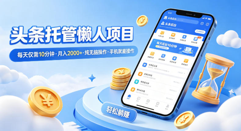 头条托管懒人项目，每天仅需10分钟，月入2000+，纯无脑操作，手机就能操作【揭秘】-玻哥网络技术工作室