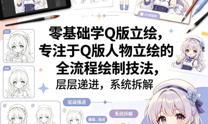 零基础学Q版立绘，专注于Q版人物立绘的全流程绘制技法，层层递进，系统拆解-玻哥网络技术工作室