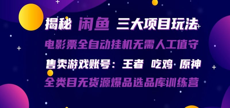 闲鱼三种玩法 全自动电影票 售卖游戏账号 爆品选品库训练营-玻哥网络技术工作室