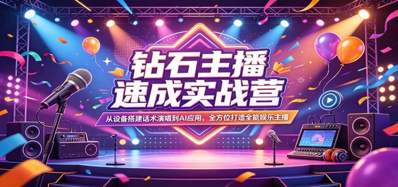 钻石主播速成实战营：从设备搭建话术演唱到AI应用，全方位打造全能娱乐主播-玻哥网络技术工作室