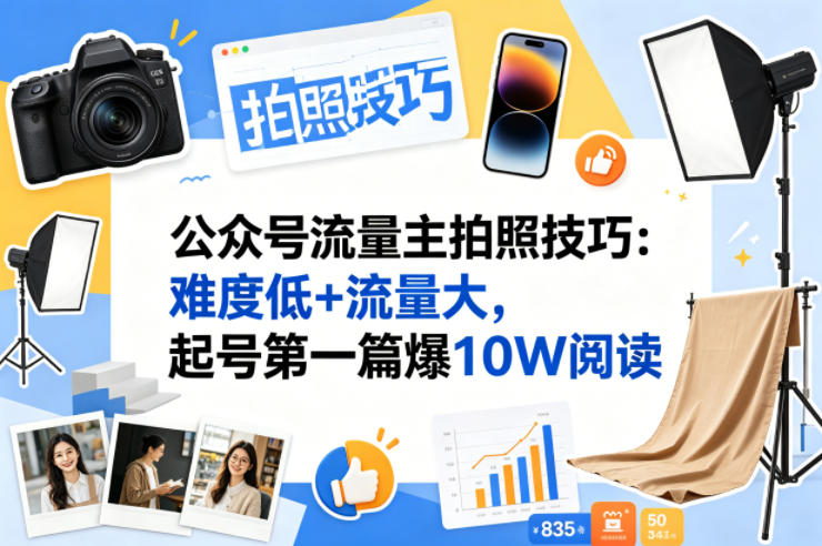 公众号流量主之拍照技巧赛道，难度低+流量大，起号第一篇就爆了10w阅读-玻哥网络技术工作室