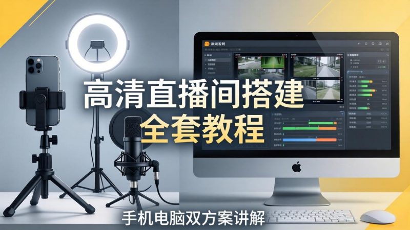 高清直播间搭建全套教程，手机电脑双方案讲解，设备选型调试多机位实操教学-玻哥网络技术工作室