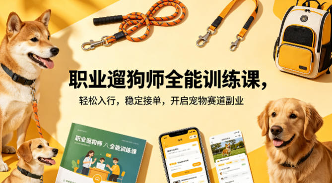 职业遛狗师全能训练课，轻松入行，稳定接单，开启宠物赛道副业-玻哥网络技术工作室