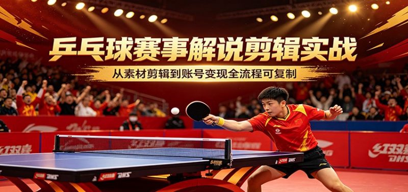 乒乓球赛事解说剪辑实战，从素材剪辑到账号变现全流程可复制-玻哥网络技术工作室