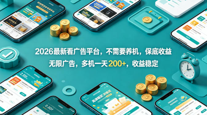 2026最新看广告平台，不需要养机，保底收益，无限广告，多机一天200+，收益稳定【揭秘】-玻哥网络技术工作室