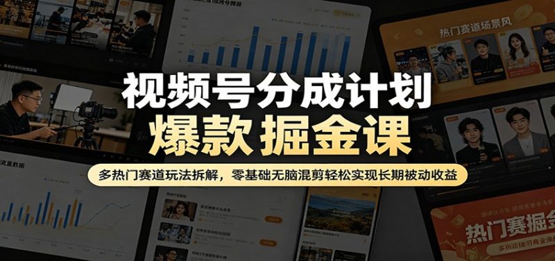 视频号分成计划爆款掘金课：多热门赛道玩法拆解，零基础无脑混剪轻松实现长期被动收益-玻哥网络技术工作室