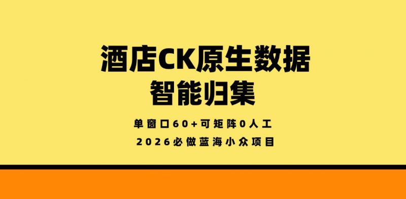 酒店CK原生数据智能归集，单窗口60+可矩阵0人工，2026必做蓝海小众项目【揭秘】-玻哥网络技术工作室