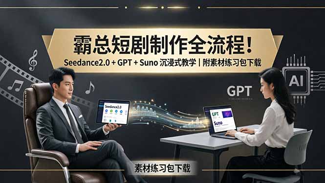 霸总短剧制作全流程！Seedance2.0 + GPT + Suno 沉浸式教学｜附素材练习包下载-玻哥网络技术工作室
