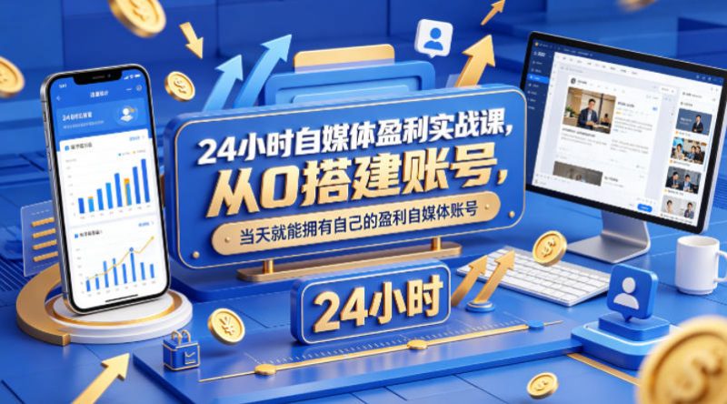 24小时自媒体盈利实战课，从0搭建账号，当天就能拥有自己的盈利自媒体账号-玻哥网络技术工作室
