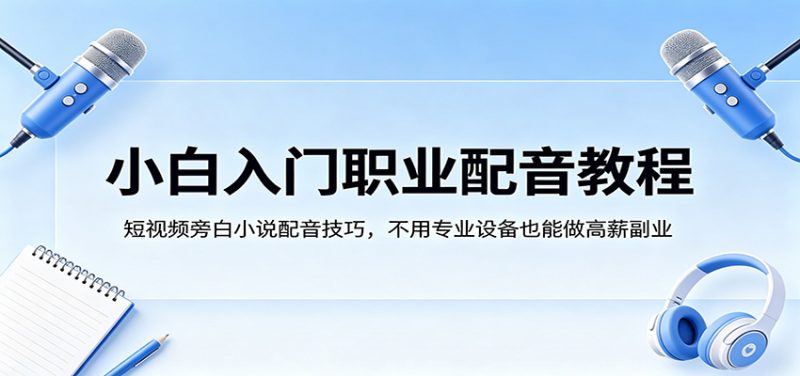 小白入门职业配音教程，短视频旁白小说配音技巧，不用专业设备也能做高薪副业-玻哥网络技术工作室