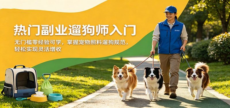 热门副业遛狗师入门，无门槛零经验可学，掌握宠物照料遛狗规范，轻松实现灵活增收-玻哥网络技术工作室