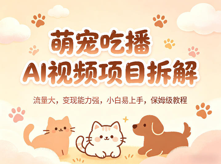 萌宠吃播AI视频项目拆解，流量大，变现能力强，小白易上手，保姆级教程-玻哥网络技术工作室