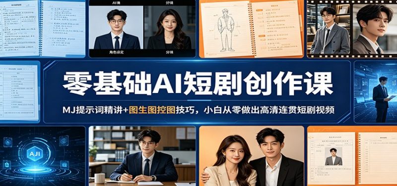 零基础AI短剧创作课：MJ提示词精讲+图生图控图技巧，小白从零做出高清连贯短剧视频-玻哥网络技术工作室