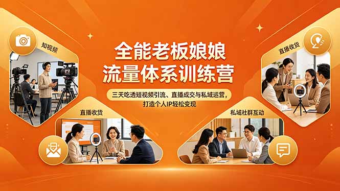 全能老板娘流量体系训练营，三天吃透短视频引流、直播成交与私域运营，打造个人IP轻松变现-玻哥网络技术工作室