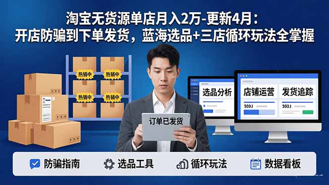 淘宝无货源5.0单店月入2万-更新4月：开店防骗到下单发货，蓝海选品+三店循环玩法全掌握-玻哥网络技术工作室