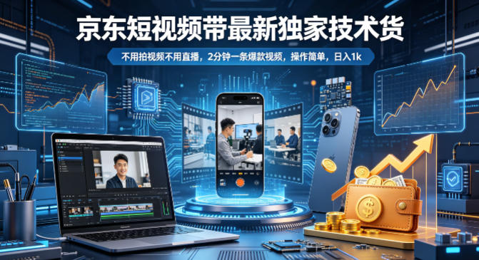 京东短视频带货最新独家技术，不用拍视频不用直播，2分钟一条爆款视频，操作简单，日入1k+【揭秘】-玻哥网络技术工作室