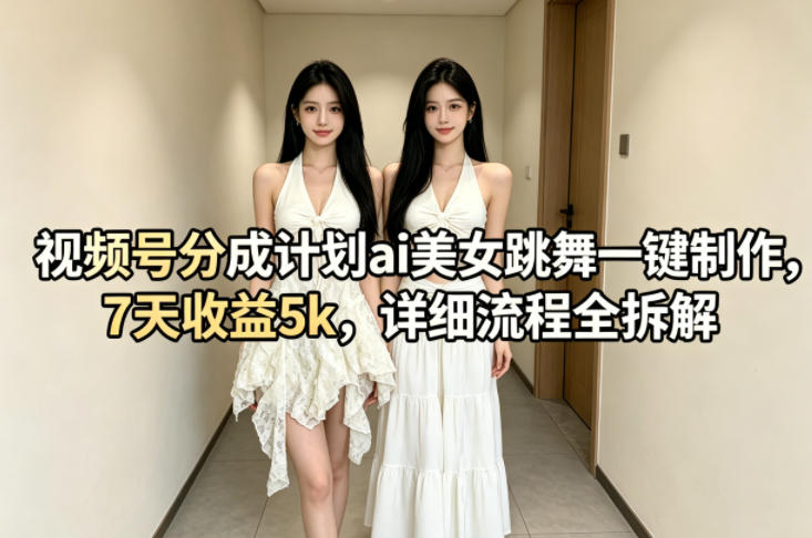 视频号分成计划ai美女跳舞一键制作，7天收益5k，详细流程全拆解-玻哥网络技术工作室