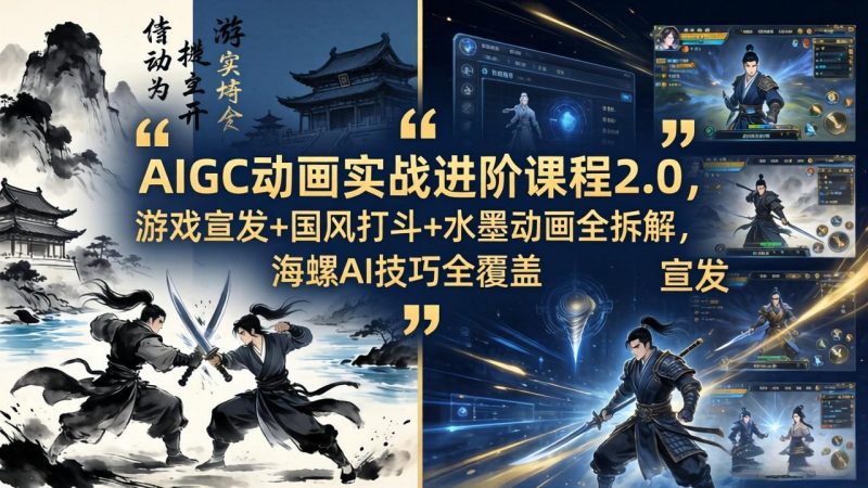 AIGC动画实战进阶课程2.0，游戏宣发+国风打斗+水墨动画全拆解，海螺AI技巧全覆盖-玻哥网络技术工作室