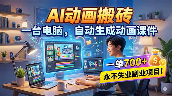 AI动画搬砖，一台电脑，自动生成动画课件，一单800+  永不失业副业项目！-玻哥网络技术工作室