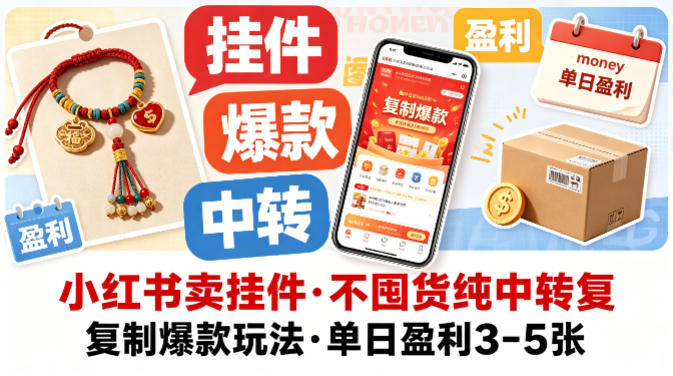 小红书卖挂件，不囤货纯中转复制爆款玩法，单日盈利3-5张-玻哥网络技术工作室