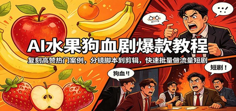 AI水果狗血剧爆款教程：复刻高赞热门案例，分镜脚本到剪辑，快速批量做流量短剧-玻哥网络技术工作室