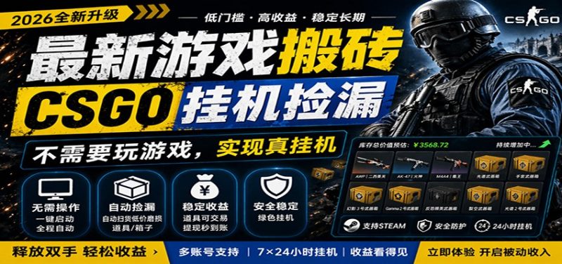 最新游戏搬砖CSGO纯挂机，真挂机月入1W+，五一小高峰上车可吃肉，手机即可操作-玻哥网络技术工作室