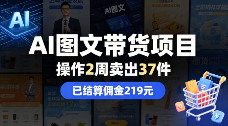 AI图文带货项目，操作2周卖出37件，已结算佣金219-玻哥网络技术工作室