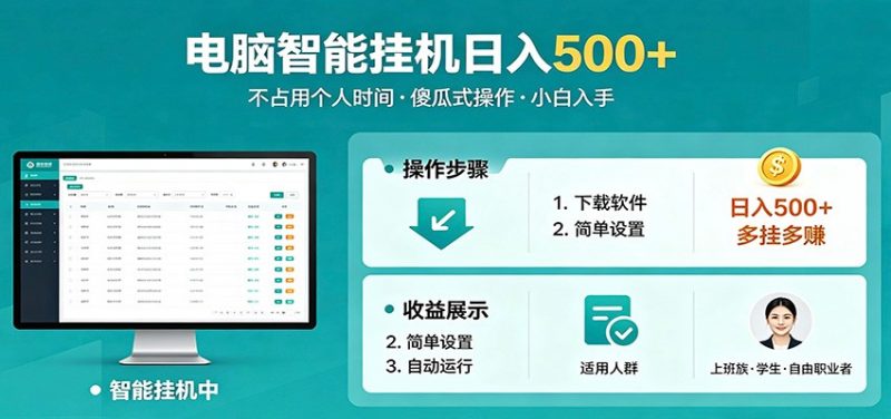全自动电脑挂机，支持多挂多赚，上班族学生党都能做，小白也能日入500+副业-玻哥网络技术工作室