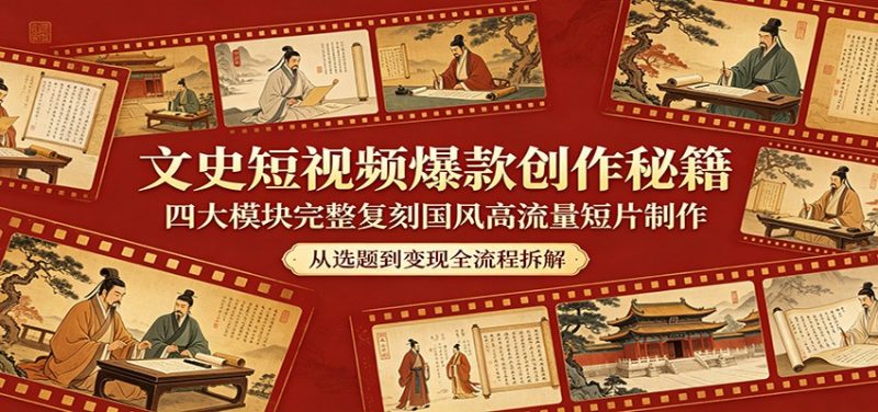 文史短视频爆款创作秘籍：四大模块完整复刻国风高流量短片制作-玻哥网络技术工作室