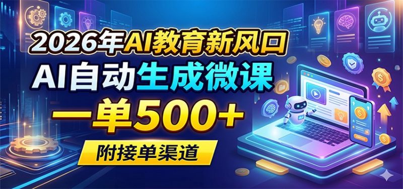 2026年AI教育新风口,AI自动生成微课,一单500+,附接单渠道-玻哥网络技术工作室