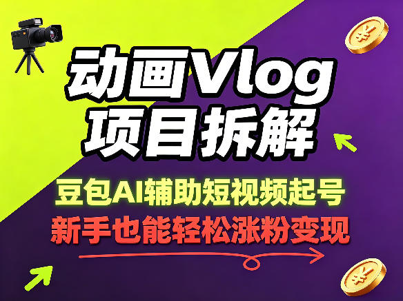 动画Vlog项目拆解，豆包AI辅助短视频起号，新手也能轻松涨粉，43条作品涨粉8.3W-玻哥网络技术工作室