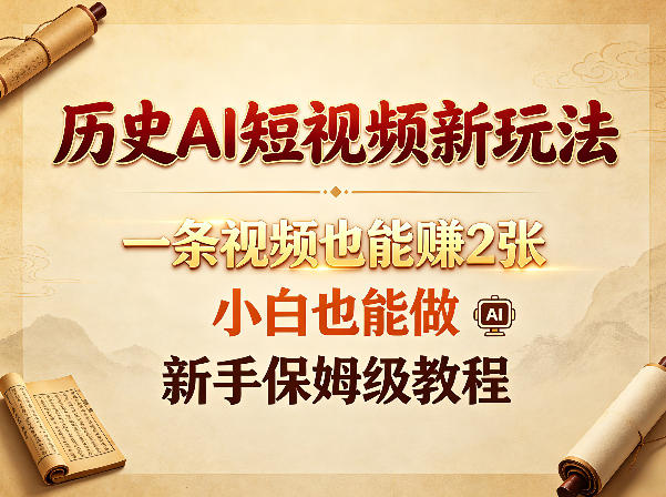 历史AI短视频新玩法，一条视频也能賺2张，小白也能做，新手保姆级教程-玻哥网络技术工作室