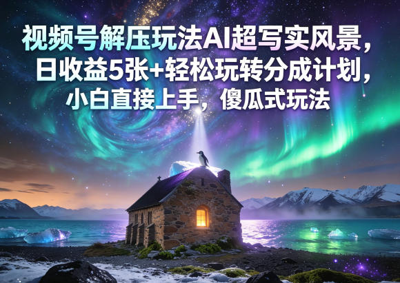 视频号解压玩法AI超写实风景，日收益5张+轻松玩转分成计划，小白直接上手，傻瓜式玩法-玻哥网络技术工作室