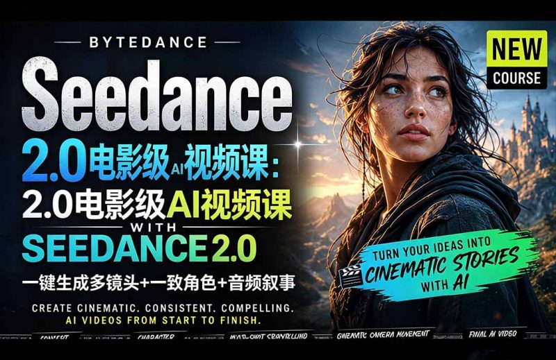 Seedance 2.0电影级AI视频课：一键生成多镜头+一致角色+音频叙事-玻哥网络技术工作室