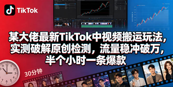 某大佬最新TikTok中视频搬运玩法，实测破解原创检测，流量稳冲破万，半个小时一条爆款-玻哥网络技术工作室